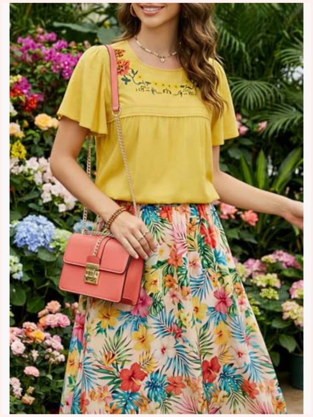 Boho Floral Embroidered Tunic Top Short Sleeve Crewneck Blouse Casual Summer - Picture 4 of 7